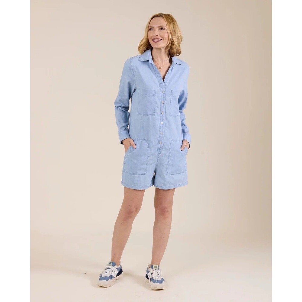 Le Marais Fulton Romper Size XS Linen Blend Fulton Romper Classic Denim Le Marai